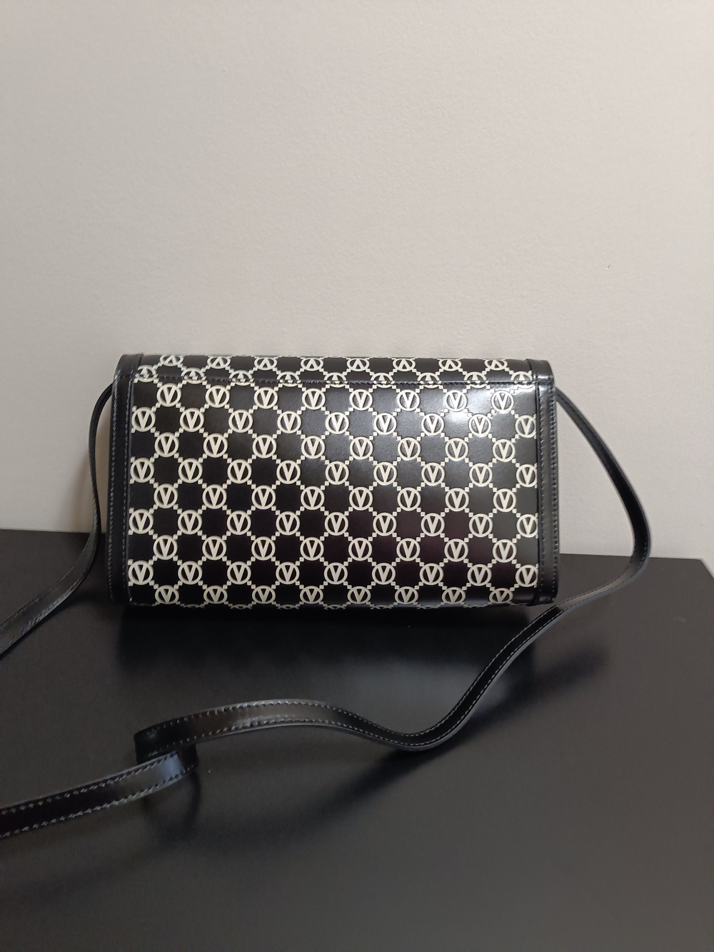 Mario Valentino Black and White Monogram Crossbody with Gold Hardware - Picture 2 of 4